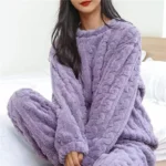 Soft Coral Velvet Jacquard Warm Pajama Set for Women Cozy Loungewear - Image 8