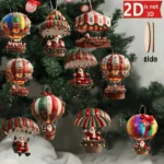 10Pcs Christmas Wooden Hot Air Balloon Santa Claus 2D Flat Wooden Pendant Christmas Tree Decoration