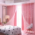 2-Panel Pink Starry Night Blackout Curtains 2 Layer Hollow-Out Star Design Light Blocking Drapes For Bedroom Elegance Curtains - Image 2
