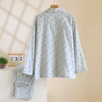 Women's Pajama Set 100% Cotton Gauze Vertical Strip Love Long Sleeve Two piece set - Image 8