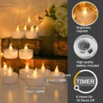 Flameless Flickering LED Tea Lights with Timer 6 Hours On & 18 Hours Off in 24Hours Cycle Automatically LED Votive Candles Light - Image 7