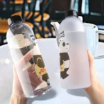 Water Bottles Cute Panda Bear Cup 1000ml With Straw Transparent Cartoon Water Bottle Drinkware Frosted Leak-proof Protein Shaker - Image 13