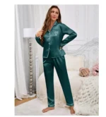 Women's Home Clothes Satin Pajama  Long Sleeve Pocket Heart-shaped Embroidery Tops & Pants Pyjama Femme Loungewear Pj Set - Image 18