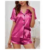 Luxurious Satin Pajama for Women Sleepwear Summer Short Sleeve Tops with Button-Up Lapel Collar & Shorts Pyjama Femme Lounge Set - Image 20