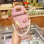 380ml/580ml Plastic water bottle for girls with leather sleeve strap straw Portable Leak-proof Anti Drop Sippy Cups for camping - Image 5