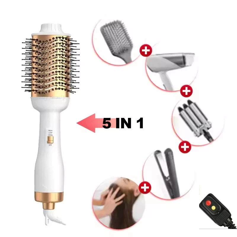 kf-S497650c0b3cf455dab29656e032f2695G 3-in-1 Hot Air Brush with Negative Ion Blow and Comb, Straight and Curl in One Hair Curler Wand - Image 1