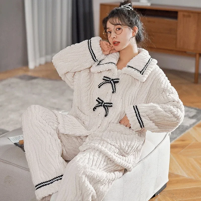 kf-S4c8304287b144bf58fe170356bc6df86R 2Pcs/set women's pajamas home wear padded and thickened warm - Image 1