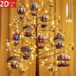 10Pcs Christmas Wooden Hot Air Balloon Santa Claus 2D Flat Wooden Pendant Christmas Tree Decoration - Image 4