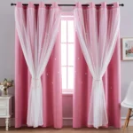 2-Panel Pink Starry Night Blackout Curtains 2 Layer Hollow-Out Star Design Light Blocking Drapes For Bedroom Elegance Curtains - Image 3