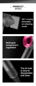 5 in 1 Professional Hair Dryer, with Hot and Cold Air Functionality - Lightweight and Thermostatic Styling Tool for Smooth Hair - Image 11