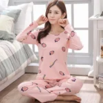 Autumn 2pieces Pyjamas Set Women Thin Sexy Sleepwear Lovely Home Suit 2025 Round Neck Girls Teacup SleepwearLong Sleeve Pajamas - Image 4