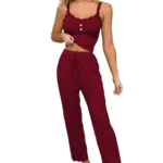 Women's two-piece pajama set with solid color lace edging  comfortable pajamas set - Image 12