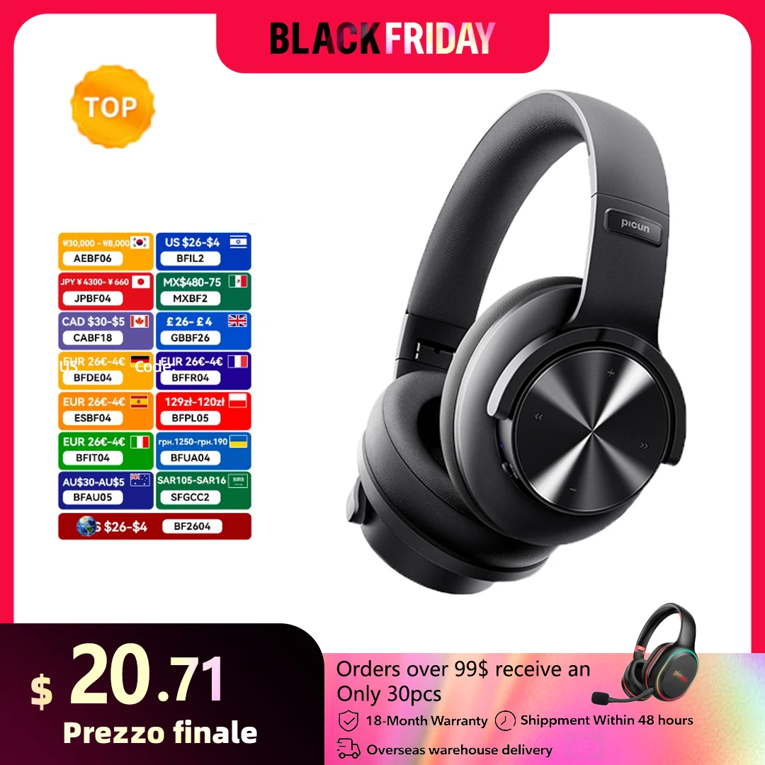 kf-S5f53684e8fb843acbb222d2e1b9b723bD Picun B8 Bluetooth Headphones 120H Playtime Headset Wireless Bluetooth 3EQ Mode Low Latency Hands-Free Calls Over Ear Headphones - Image 1
