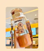 580ml Tritan Cute Capybara Space Cup with Hand-held Ring BPA-Free Portable Camper Water Bottle with Straw and Strap Juice Cup - Image 8