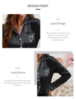 Women's Home Clothes Satin Pajama  Long Sleeve Pocket Heart-shaped Embroidery Tops & Pants Pyjama Femme Loungewear Pj Set - Image 28