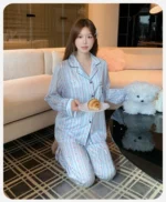 Floral Women's Ice Silk Lightweight Pajama Set Long Sleeve Top with Pants - Image 15