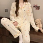 Pink Bow Dtie Design Pajamas for Women Long Sleeve Top & Elastic Waist Pants Pajamas Set Harajuku Style Casual - Image 10