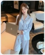 Floral Women's Ice Silk Lightweight Pajama Set Long Sleeve Top with Pants - Image 14