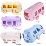 500ML Bus Shape Cartoon Water Cup with Movable Wheels & Strap Plastic Drinking Bottle Leakproof for Home Travel School - Image 3