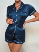 Luxurious Satin Pajama for Women Sleepwear Summer Short Sleeve Tops with Button-Up Lapel Collar & Shorts Pyjama Femme Lounge Set - Image 10
