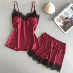 Women Pajama Suit Fashion V-Neck Lace  Lingerie Pyjamas Sleep Shorts Set Sleepwear New