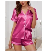 Women's Pajamas Set Satin Sleepwear Button Down Tops and Shorts Pajama 2 Piece Suit Pyjama - Image 28