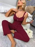 Women's two-piece pajama set with solid color lace edging  comfortable pajamas set - Image 6