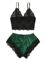 2PCS Women's Satin Pajama Set Lace Cami Top and Shorts - Image 2