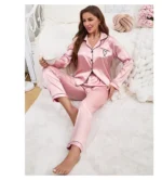 Women's Home Clothes Satin Pajama  Long Sleeve Pocket Heart-shaped Embroidery Tops & Pants Pyjama Femme Loungewear Pj Set - Image 15