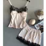 Women Pajama Suit Fashion V-Neck Lace  Lingerie Pyjamas Sleep Shorts Set Sleepwear New - Image 4