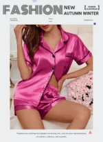 Luxurious Satin Pajama for Women Sleepwear Summer Short Sleeve Tops with Button-Up Lapel Collar & Shorts Pyjama Femme Lounge Set - Image 16