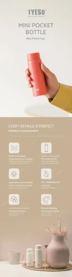 Tyeso Stainless Steel Pocket Insulated Water Bottle Cute Compact Slim Design High Aesthetic Appeal Perfect for Hydration - Image 7