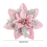 5/10Pcs Glitter Pink Christmas Flowers Xmas Tree 14cm Artifical Flower Ornaments - Image 10