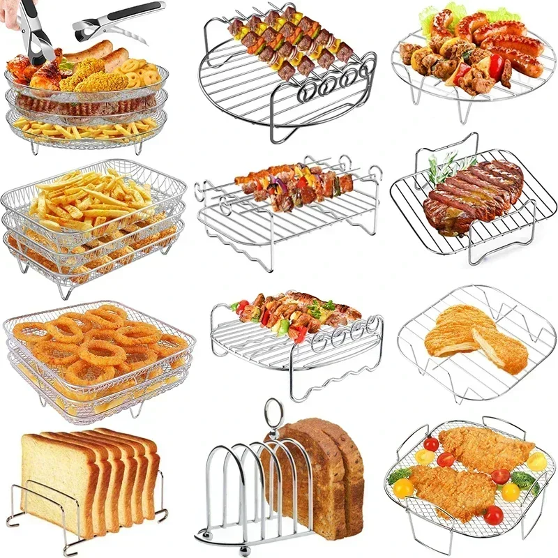 kf-S716124017bc948bb994660475227e3815 Multi-layer Detachable Grill Rack Air Fryer Baking Rack Square/Round/Rectangle Oven Grill Racks ,Meat Injector ,kitchen Gadgets - Image 1