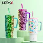 Meoky 40oz Cup Tumbler with Handle Straw Stainless Steel Multi-Prints Coffee Cup Travel Water Bottle Leak-Proof Car Mug Gifts - Image 2