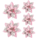 5/10Pcs Glitter Pink Christmas Flowers Xmas Tree 14cm Artifical Flower Ornaments - Image 11