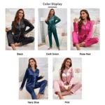 Women's Home Clothes Satin Pajama  Long Sleeve Pocket Heart-shaped Embroidery Tops & Pants Pyjama Femme Loungewear Pj Set - Image 8
