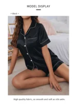 Women's Pajamas Set Satin Sleepwear Button Down Tops and Shorts Pajama 2 Piece Suit Pyjama - Image 9