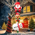 8FT Christmas Inflatables Decor, Climbing Santa Claus with Reindeer & Snowman/Elves - Image 2
