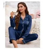 Women's Home Clothes Satin Pajama  Long Sleeve Pocket Heart-shaped Embroidery Tops & Pants Pyjama Femme Loungewear Pj Set - Image 20