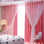 2-Panel Pink Starry Night Blackout Curtains 2 Layer Hollow-Out Star Design Light Blocking Drapes For Bedroom Elegance Curtains