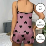 Women's Pajama Set Pajamas T-Shirts Shorts Pink Heart-Shaped Print Round Neck T-Shirt Ice Silk Top - Image 8