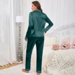 Women's Home Clothes Satin Pajama  Long Sleeve Pocket Heart-shaped Embroidery Tops & Pants Pyjama Femme Loungewear Pj Set - Image 2