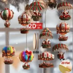 10Pcs Christmas Wooden Hot Air Balloon Santa Claus 2D Flat Wooden Pendant Christmas Tree Decoration - Image 3