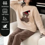 Thickened Warm Large Size Padded Fall and Winter Women's Pajamas Top and Pants Set Coral Velvet Ladies Cartoon Bear 2PCS/Set - Image 5
