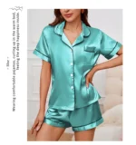 Women's Pajamas Set Satin Sleepwear Button Down Tops and Shorts Pajama 2 Piece Suit Pyjama - Image 21