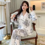 Women's Light Luxury Silk-Feel Pajamas Long-Sleeve Homewear - Image 5