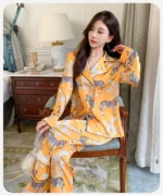 Women's Light Luxury Silk-Feel Pajamas Long-Sleeve Homewear - Image 10