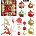45pcs Christmas Ball Decorations Plastic 6CM Balls,Ice bars, Snowflakes, Reindeer, Christmas Ball Pendant Set Party Decor