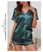 Luxurious Satin Pajama for Women Sleepwear Summer Short Sleeve Tops with Button-Up Lapel Collar & Shorts Pyjama Femme Lounge Set - Image 24
